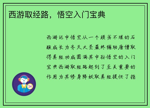西游取经路，悟空入门宝典